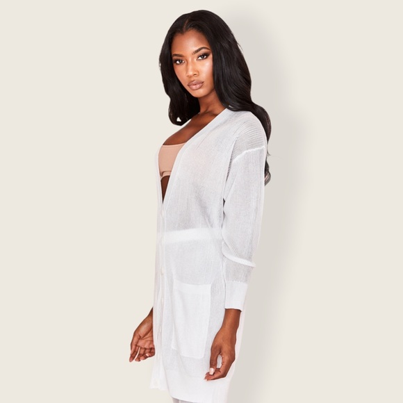 House of CB Stefania White Sheer Midi Cardigan XS - Picture 4 of 16